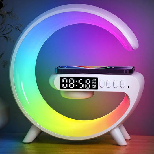 AuroraSync™ G-Shape RGB Light Bluetooth Speaker, Wireless Charging with Smart Alarm Clock