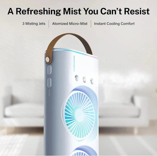 AquaBreeze™ Oscillating Mist Spray Air Cooler (Humidifier | Dual Fan | USB-C Rechargeable)